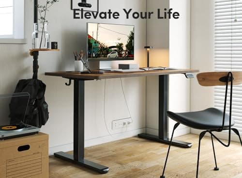Cubiker Adjustable Desk, 48 x 24 Inch Home Office Desk, Standing Desk with Splice Board, Rustic Brown Desktop