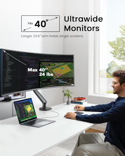 Single Monitor Mount for 13-40 Inch Screens up to 24 lbs, Ergonomic Adjustable Monitor Arm with Built-in USB 3.0 Hub, Space-Saving VESA Desk Mount for Home Office & Gaming, C-Clamp & Grommet Base