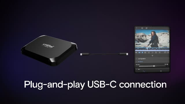 Crucial X9 2TB Portable SSD, Up to 1050MB/s, USB 3.2 USB-C, External Solid State Drive, Compatible with Windows, Mac, & Android, Reliable Storage for Games, Files, & Backups, Black - CT2000X9SSD902