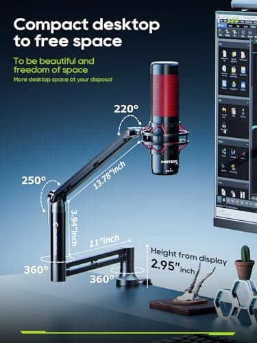 M05 Boom Arm, 360° Rotatable Microphone Stand with Desk Mount, Foldable Desk Mic Arm with 3/8'' to 5/8'' Screw Adapter, Microphone Arm for Live Streaming, Gaming, Podcasting, Radio