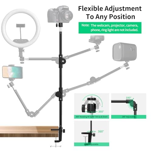 Webcam Stand Camera Mount with Phone Holder & 5/8" Screw, 22in Flexible Projector Stand Gooseneck Desk Mic Stand for Logitech C922 C930e C920 C615 C960 Brio 4K, GoPro, Blue Yeti Snowball Ice