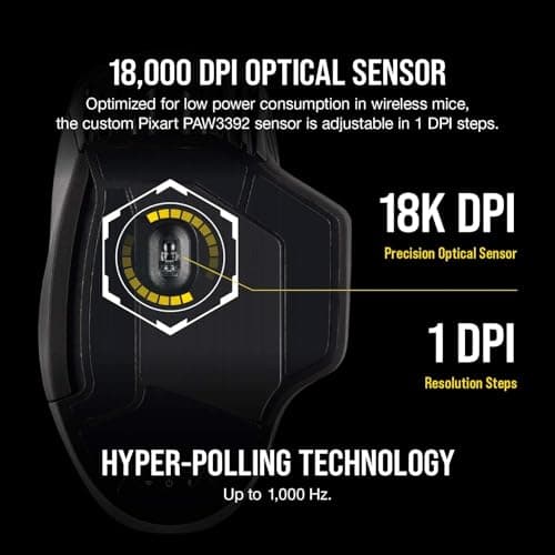 Corsair Dark Core RGB Pro, Wireless FPS/MOBA Gaming optical Mouse with SLIPSTREAM Technology, Black, Backlit RGB LED, 18000 DPI, Optical,CH-9315411-NA