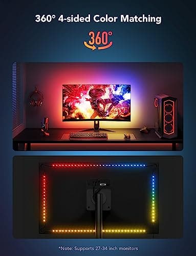 Govee Gaming Light for Monitor G1, RGBIC LED Backlight for 27-34 Inch PC, Smart LED Lights for Monitors with Color Matching, Adapts to Curved Monitors, Double Strip Light Beads with 123 Scene Modes