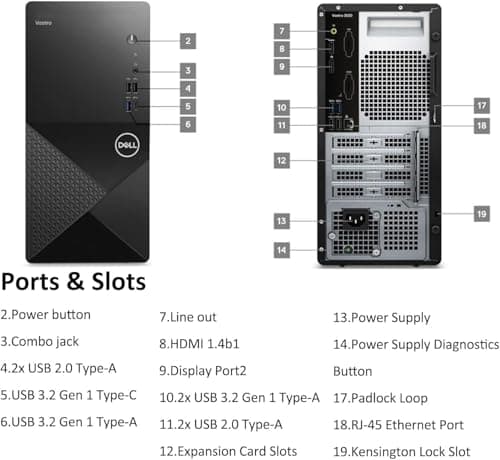 Dell Desktop Computers Tower PC for Home Business Student, 12th Gen Intel Core i3-12100 (Beat i5-10600), 32GB DDR5 RAM, 1TB PCIe SSD, WiFi 6, Bluetooth, Keyboard and Mouse, Windows 11 Pro (Renewed)