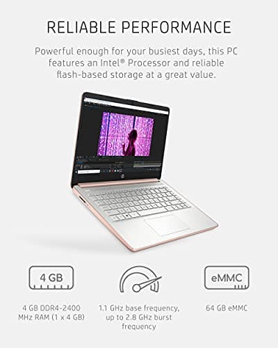 HP 14 Laptop, Intel Celeron N4020, 4 GB RAM, 64 GB Storage, 14-inch Micro-edge HD Display, Windows 11 Home, Thin & Portable, 4K Graphics, One Year of Microsoft 365 (14-dq0030nr, Pale Rose Gold)