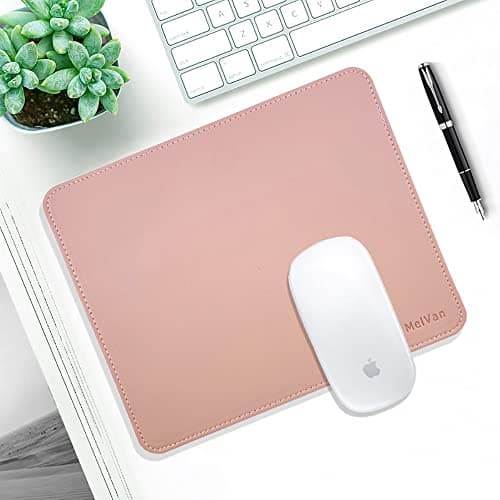 MelVan PU Leather Mouse Pad with Stitched Edge, Waterproof Gaming Mouse Mat for Computers, Laptop, Office & Home, 10.2" x 8.3", 1 Pack (Pink)