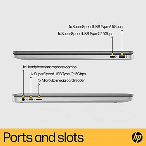 HP Chromebook 15 15.6" HD (Intel Pentium N6000, 8GB RAM, 128GB Storage (64GB eMMc + 64GB SD Card), UHD Graphics, Numeric KB) Home & Student Laptop, Anti-Glare, Webcam, Wi-Fi, Chrome OS, Silver