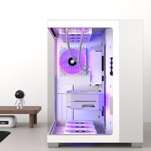ANSAITE PC CASE ATX 9 PWM ARGB Fans Pre-Installed, Mid-Tower Gaming PC Case, Panoramic Tempered Glass White Computer Case with Type-C,360mm Radiator Support,W9
