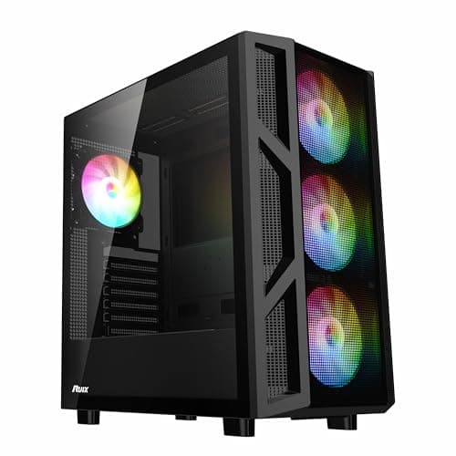 RUIX CV103 ATX Mid-Tower PC Case, Pre-Installed 4 x 120mm RGB Fans, RGB Color Lighting, Tempered Glass, USB 3.0, Gaming Computer Case, High-Airflow - Black