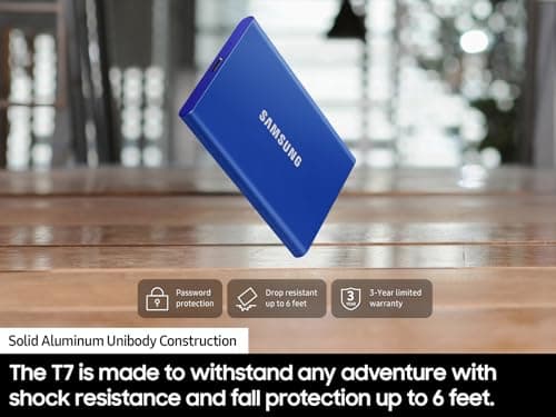 Samsung T7 Portable SSD, 2TB External Solid State Drive, Speeds Up to 1,050MB/s, USB 3.2 Gen 2, Reliable Storage for Gaming, Students, Professionals, MU-PC2T0T/AM, Gray