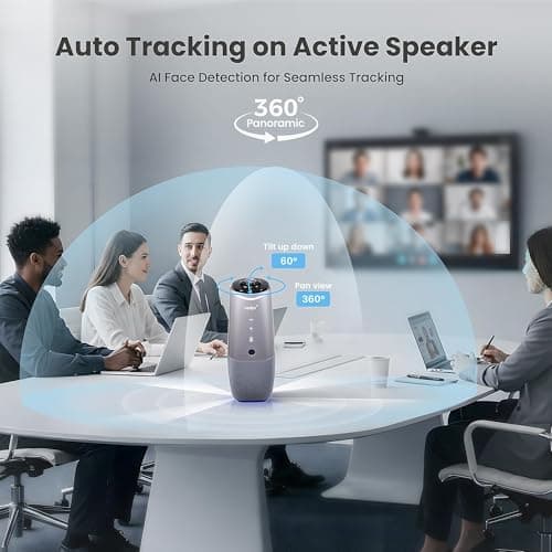 Camera 360, 4K Video Conference Room Camera System, Webcam, AI Driven Speaker Tracking, Noise Cancellation, Works with Zoom, Google Meet, Teams and More, 15 ft Mic Pickup, PANA 5ft USB Cable