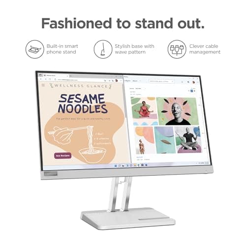 Lenovo L22e-40 Monitor, 21.45” FullHD Resolution, 250 nits Brightness, 75Hz Refresh Rate, AMD FreeSync, HDMI and VGA Ports, Tilt-Adjustable Stand, Natural Low Blue Light, Cloud Grey