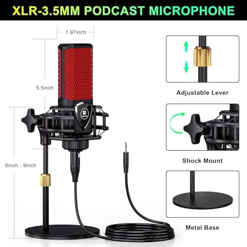 Podcast Microphone Bundle with Live Sound Board Audio Mixer, Podcast Equipment Bundle with 3.5mm Condenser Microphone for Pc/Phone Live Streaming Singing Gaming, Soundboard with Voice Changer, Denoise