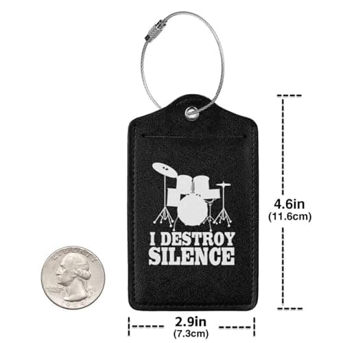 I Destroy Silence Drums Luggage Tag with Name Id Labels Stainless Steel Loop Luggage Tag, for Suitcase Travel Bag 1 PC