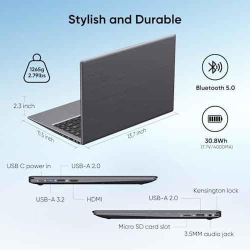 14.1" Windows 11 Pro Laptop Computer 8GB RAM 128GB SSD, Intel Celeron N5095(4C4T, up to 2.9Ghz) IPS Display, HDMI, Dual Band WiFi, BT5.0 Light and Thin Notebook PC for Work, School Student