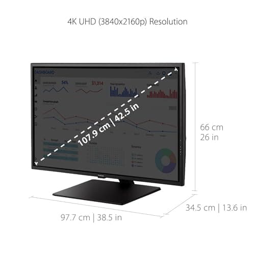 ViewSonic VX4381-4K 43 Inch Ultra HD MVA 4K Monitor Widescreen with HDR10 Support, Eye Care, HDMI, USB, DisplayPort for Home and Office, Black