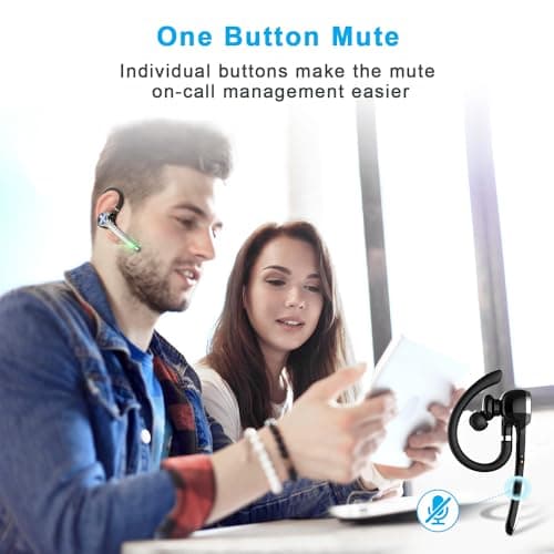 Bluetooth Headset, Wireless Bluetooth Earpiece with 500mAh Charging Case 72 Hours Talking Time Built-in Microphone for iOS Android Cell Phone, V5.1 Hand-Free Headphones for Trucker, Office