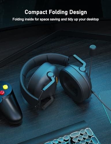 SENZER SG500 Surround Sound Pro Gaming Headset with Noise Cancelling Microphone - Soft Memory Foam Padding - Portable Foldable Headphones for PC, PS4, PS5, Xbox One, Switch - Black