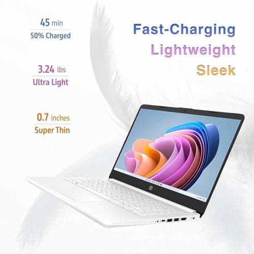 HP New 14" HD Ultral Light Thin Laptop, Quad-Core Intel Celeron Processor, 16GB RAM, 320GB (64GB eMMC+ 256GB Card), Wi-Fi, Upto 11 Hours, Windows 11 S + 1 Year Office 365+HubxcelAccessory, White