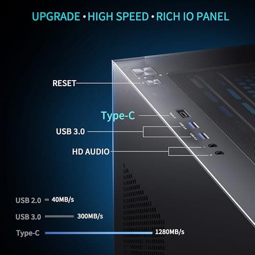 MUSETEX K2 PC Case, Computer Case 360MM RAD Support, Type-C Black ATX Case for PC, Full-View Dual Tempered Glass Mid Tower Case with 3 Non-LED Fans, Desktop Gaming PC Case