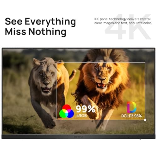 KOORUI 27 Inch 4K Monitor Computer UHD(3840 * 2160) IPS Display, 99% sRGB, 95% DCI-P3, 1.07 Billion Colors, Freesync & G-sync, Displayport & 2X HDMI, VESA 100 * 100mm, Tilt -5 to 20°, Audio Out (N07)
