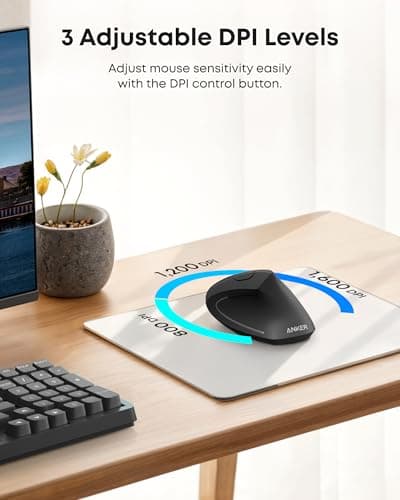 Anker 2.4G Wireless Vertical Ergonomic Optical Mouse for Work, Multi-Device Connectivity, 800/1200 /1600 DPI, 5 Buttons for Laptop, Desktop, PC, MacBook - Black