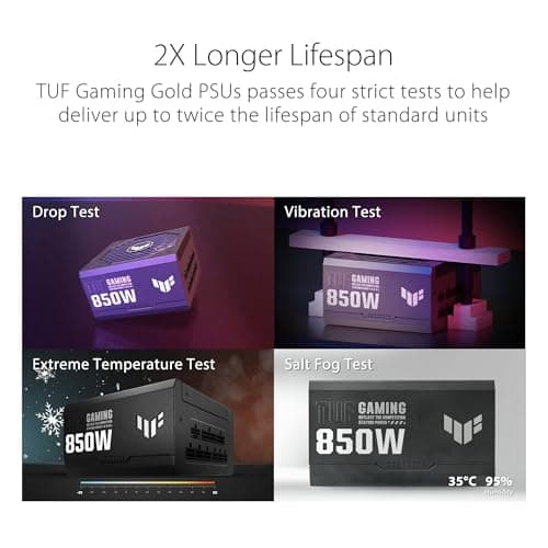 ASUS TUF Gaming 850W Gold (850 Watt, ATX 3.0 Compatible, Fully Modular Power Supply, 80+ Gold, Military-Grade Components, Dual Ball Bearing, Axial-tech Fan, PCB Coating, 10 Year Warranty)