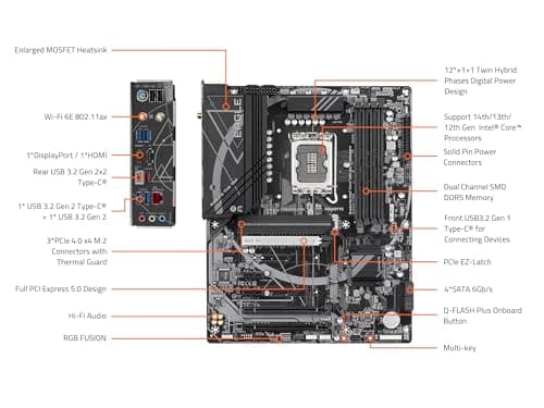 GIGABYTE Z790 Eagle AX LGA 1700 Intel Z790 ATX Motherboard with DDR5, M.2, PCIe 5.0, USB 3.2 Gen2X2 Type-C, Intel Wi-Fi 6E, 2.5GbE LAN, Q-Flash Plus, EZ-Latch
