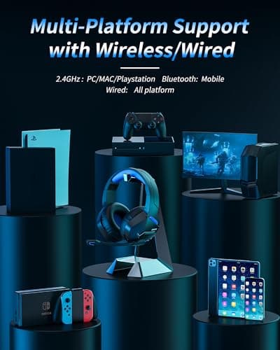 BINNUNE Wireless Gaming Headset with 2.4GHz for PS5, PS4, PC, Switch, FPS Gamers, 120Hrs+ Bluetooth 5.3 Gaming Headsets with Noise Canceling Mic, 50MM Headphones for Laptop, Mobile, Mac (Blue)