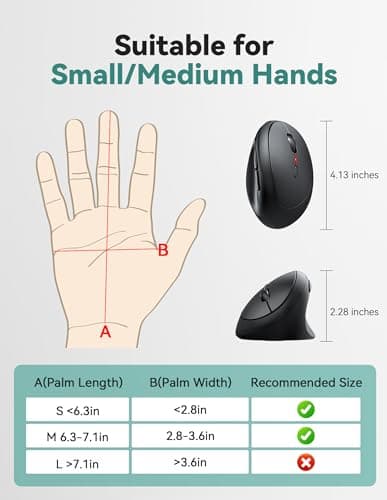 TECKNET Ergonomic Mouse, 4800 DPI Wireless Vertical Mouse, 5 Adjustable DPI Levels, 6 Buttons, 2.4G Silent Wireless Mouse for Laptop, PC, Chromebook, Mac - Black