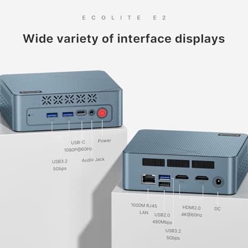 E2 Mini PC Desktop Computers, AMD Ryzen 5 3550H, 16GB DDR4, 512GB PCIe SSD, 4K Triple Display, Type-C & USB3.2, RJ45 & Wi-Fi 5 & BT 5.0, Compact Silent PC for Office, Streaming, Home Theater