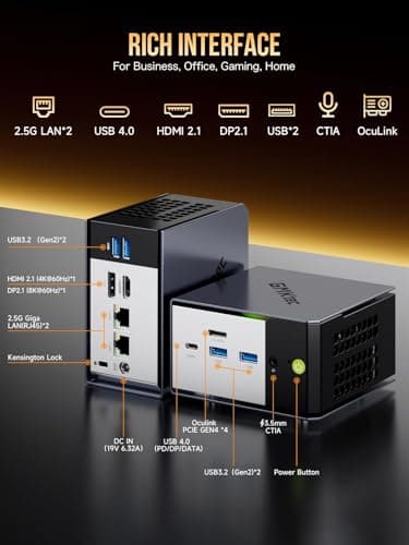 GMKtec EVO-X1 AI Mini PC AMD Ryzen AI 9 HX-370 Series (up to 5.1GHz) Mini Gaming Computers, 32GB LPDDR5X 2TB PCIe 4.0 SSD, Triple Screen 8K Display, WiFi 6 & USB4/Oculink Interface