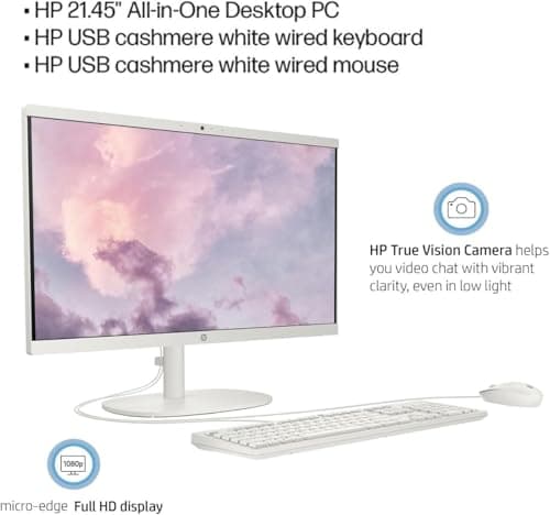 HP All-in-One Desktop Computer 2025 Premium, 21.5" FHD Display, Dual-Core Intel Processor, 32GB RAM, 1TB Storage (500GB SSD + 500GB Ext), Webcam, Win 11 Pro, Lifetime Office 2024 +HubxcelAccessory