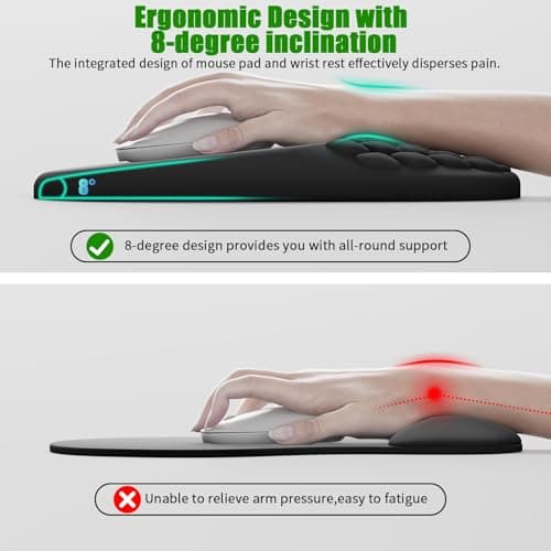 ‌VAGAU Ergonomic Mouse Pad with Wrist Rest, Wrist Rest Pain Relief Mousepad Memory Foam Massage & Non-Slip PU Base for Carpal Tunnel Pain Relief - Gaming, Office, Home Use (Black)