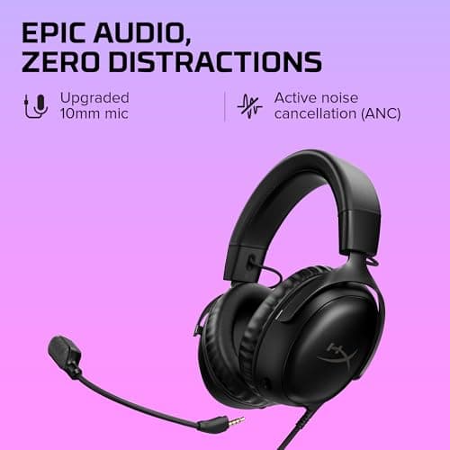 HyperX Cloud III – Wired Gaming Headset, PC, PS5, Xbox Series X|S, Angled 53mm Drivers, DTS Spatial Audio, Memory Foam, Durable Frame, Ultra-Clear 10mm Mic, USB-C, USB-A, 3.5mm – Black