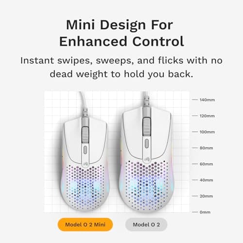 Glorious Model O 2 Mini Wired Gaming Mouse: Superlight 49g, 26K Optical Sensor, Motion Sync, 80M Clicks, 6 Programmable Buttons, Mouse for Small Hands, FPS, MMO, MOBA, Battle Royal Mouse, White