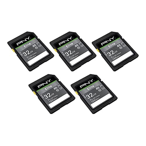 PNY 32GB Elite Class 10 U1 V10 SDHC Flash Memory Card - 100MB/s Read, Class 10, U1 Full HD, UHS-I, Full Size SD (Pack of 5)