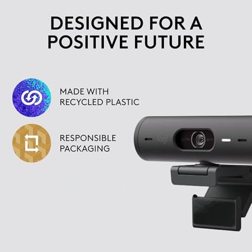 Logitech Brio 501 Full HD Webcam with Auto Light Correction,Show Mode, Dual Noise Reduction Mics, Privacy Cover, Works with Microsoft Teams, Google Meet, Zoom, USB-C Cable - Black