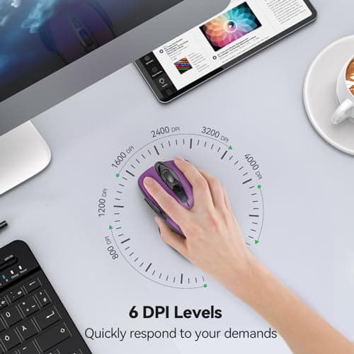 TECKNET Wireless Mouse for Laptop, Silent Mouse Quiet Click, Computer Mouse Wireless, 6 Adjustable 4000 DPI Computer Mice - Purple