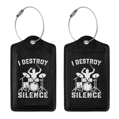 I Destroy Silence Drums Suitcase Tags with Name Id Labels Stainless Steel Loop Luggage Tag, for Suitcase Travel Bag 4 PCS