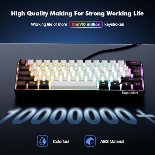 Snpurdiri 60% Wired Gaming Keyboard, 61 Keys RGB Backlit Ultra-Compact Small Gaming Keyboard, for PC/Mac Gamer, Typist, Travel, Easy to Carry on Business Trip(Black-White)