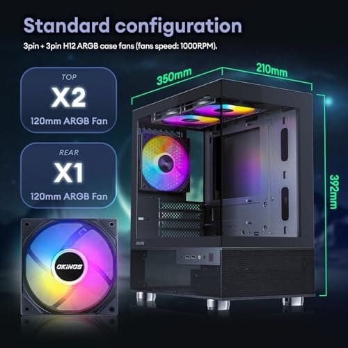 Aqua 3, Micro ATX Case, MATX PC Case with 3 X 120mm 3-Pin ARGB Fan Pre-Installed, Panoramic View Tempered Glass Front & Side Panel, with Type C Port, Black