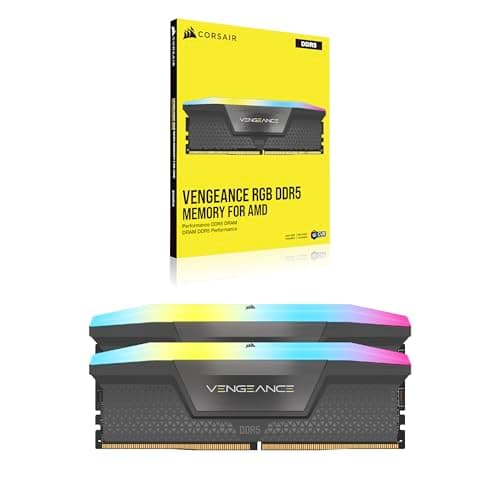 CORSAIR Vengeance RGB DDR5 RAM 64GB (2x32GB) 6000MHz CL38-44-44-96 1.35V AMD Expo Intel XMP 3.0 Desktop Computer Memory – Gray (CMH64GX5M2B6000Z38)