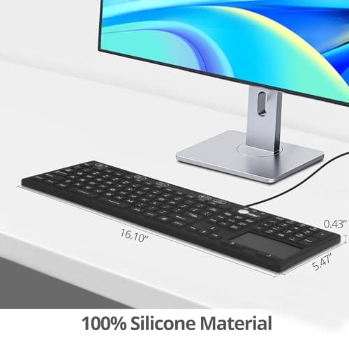 SIIG Wired Silicone Washable USB-A Keyboard with Touchpad, 110-key Layout, Industrial & Medical Grade, Dustproof, IP68 Compliant, 5 Levels Brightness, Silent & Quiet, Windows, Mac (JK-US0W11-S1)