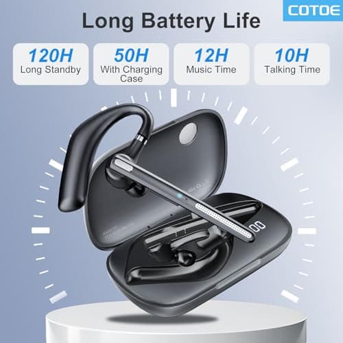 Bluetooth Headset V5.3, Wireless Earpiece with 500mAh Charging Case Hand-Free Headphones Noise Canceling Mic for Office/Driving/Business