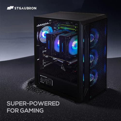 STGAubron Dual CPU Gaming PC, Dual Intel i7 Xeon E5 up to 3.7GHz, Radeon RX 590 8G, 16G DDR4, 512G SSD, 600M WiFi, BT 5.0, RGB Fan x4, Windows 10 Pro