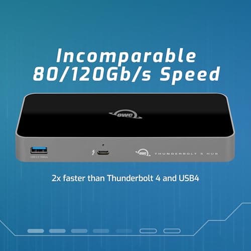 OWC Thunderbolt 5 Hub, 3 x Thunderbolt 5 Ports, USB-A Port, Up to 80/120Gb/s, Up to 3 8k displays, 140 w Power & Charging, Compatible with Mac & PC, Thunderbolt 5/4/3, USB4 & USB-C