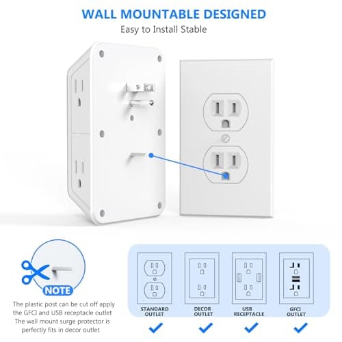 Outlet Extender Surge Protector - 6 Outlet Splitter with 4 USB Ports (2 USB C), Multiple Plug Expander Wall Charger, 3 Sided Multi Plug Wall Adapter Power Strip for Home Office Kitchen Travel