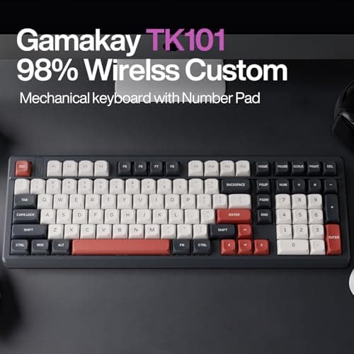 GK GAMAKAY TK101 98% Mechanical Keyboard with Number Pad, Hot Swappable, Pre-lubed Linear Switches, Tri-Mode Bluetooth/2.4GHz/USB-C 101 Keys RGB Backlit Gaming Keyboard (Cyan&Gray, Saturn Swicth)