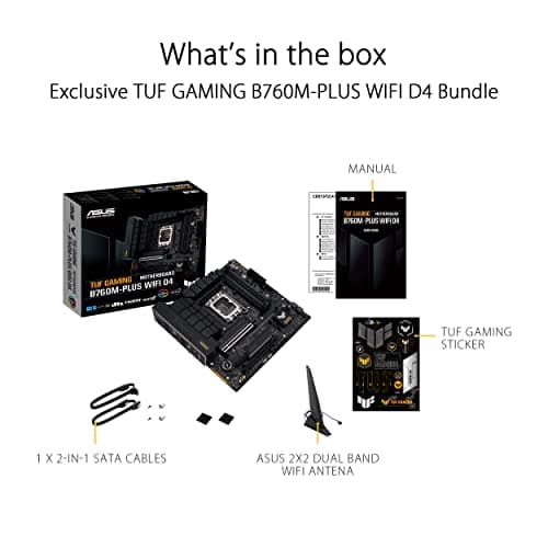 Asus TUF GAMING B760M-PLUS WIFI D4 Intel(13th and 12th Gen)LGA 1700 mATX motherboard,PCIe 5.0,2xPCIe 4.0 M.2 slots,DDR4,WiFi 6,2.5Gb LAN,USB 3.2 Gen 2x2 Type-C,front USB 3.2 Type-C,Thunderbolt (USB4)